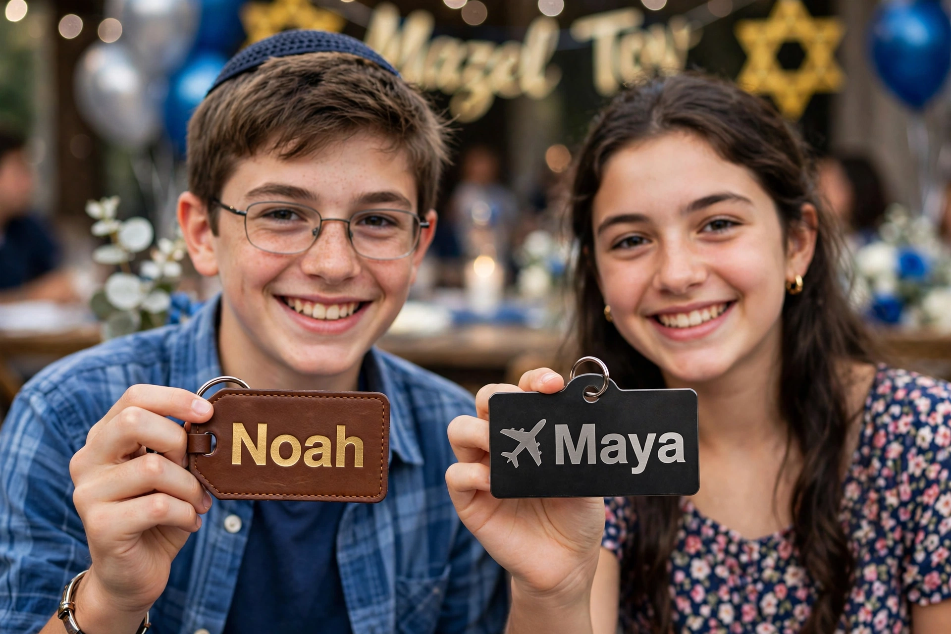 Live engraved luggage tags at a Bat Mitzvah keepsake station